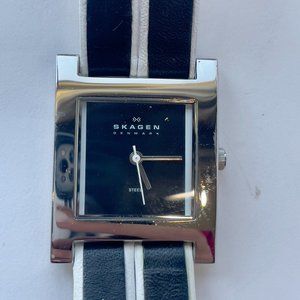 SKAGEN Denmark Women's Square Watch Steel Double Genuine Leather Band